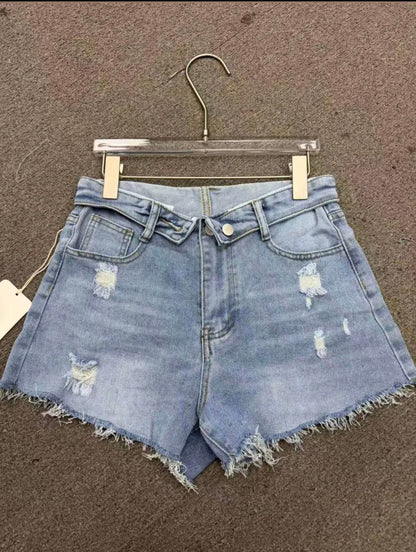 Shorts Denim con risvolto in vita