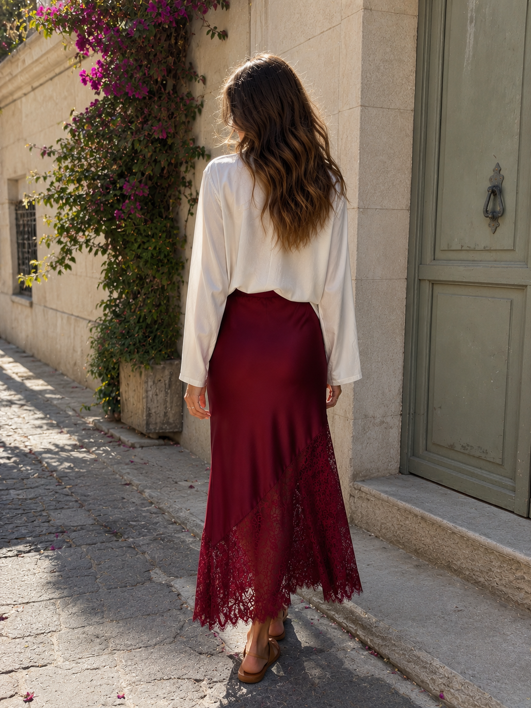 Gonna Satin e pizzo