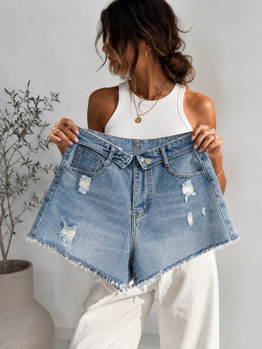 Shorts Denim con risvolto in vita