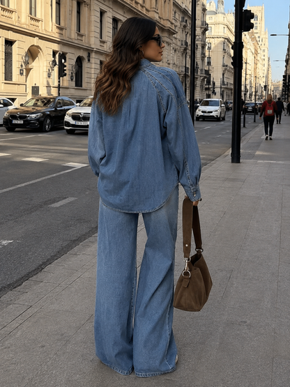 Camicia in Denim con Perle e Strass