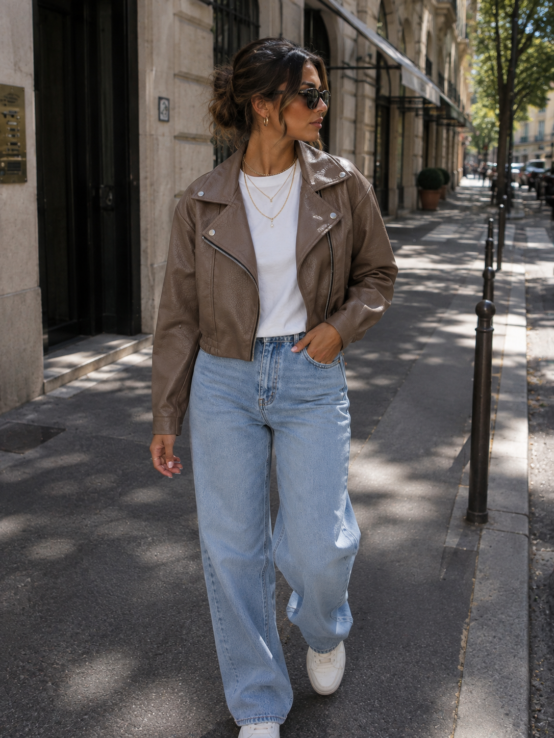 Giubbino Cropped Ecopelle Taupe