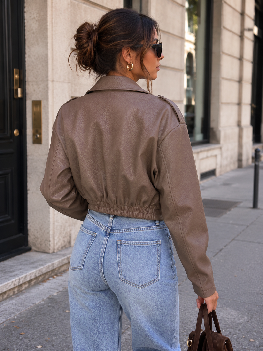 Giubbino Cropped Ecopelle Taupe
