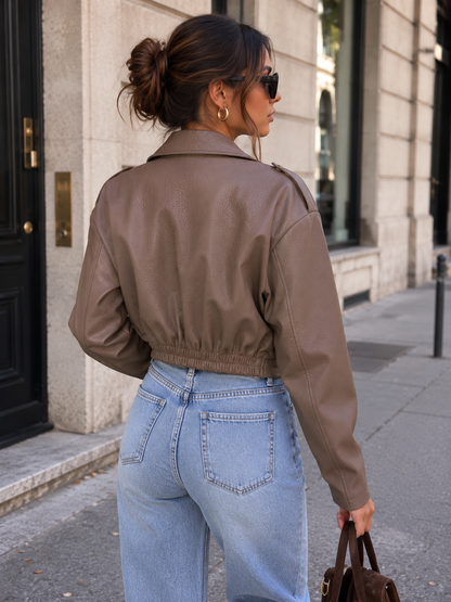 Giubbino Cropped Ecopelle Taupe